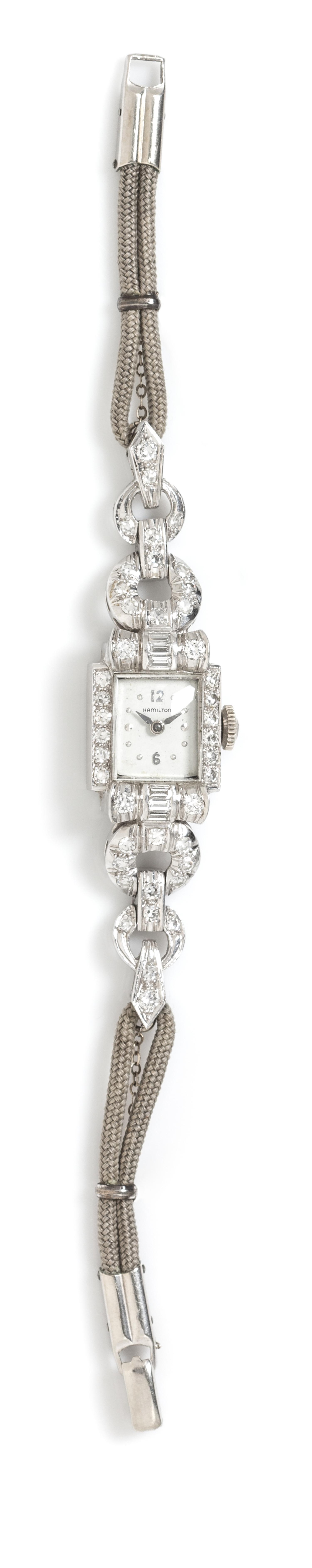A Vintage Platinum and Diamond Wristwatch, Hamilton, 12.70 dwts.