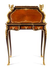 A Louis XV Style Gilt Bronze Mounted Slant-Front Writing Desk Height 42 1/2 x width 29 1/4 x depth 20 3/4 inches. — 20TH CENTURY