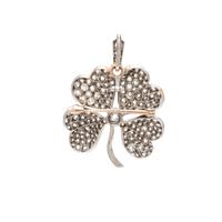 VICTORIAN, DIAMOND FOUR LEAF CLOVER PENDANT/BROOCH