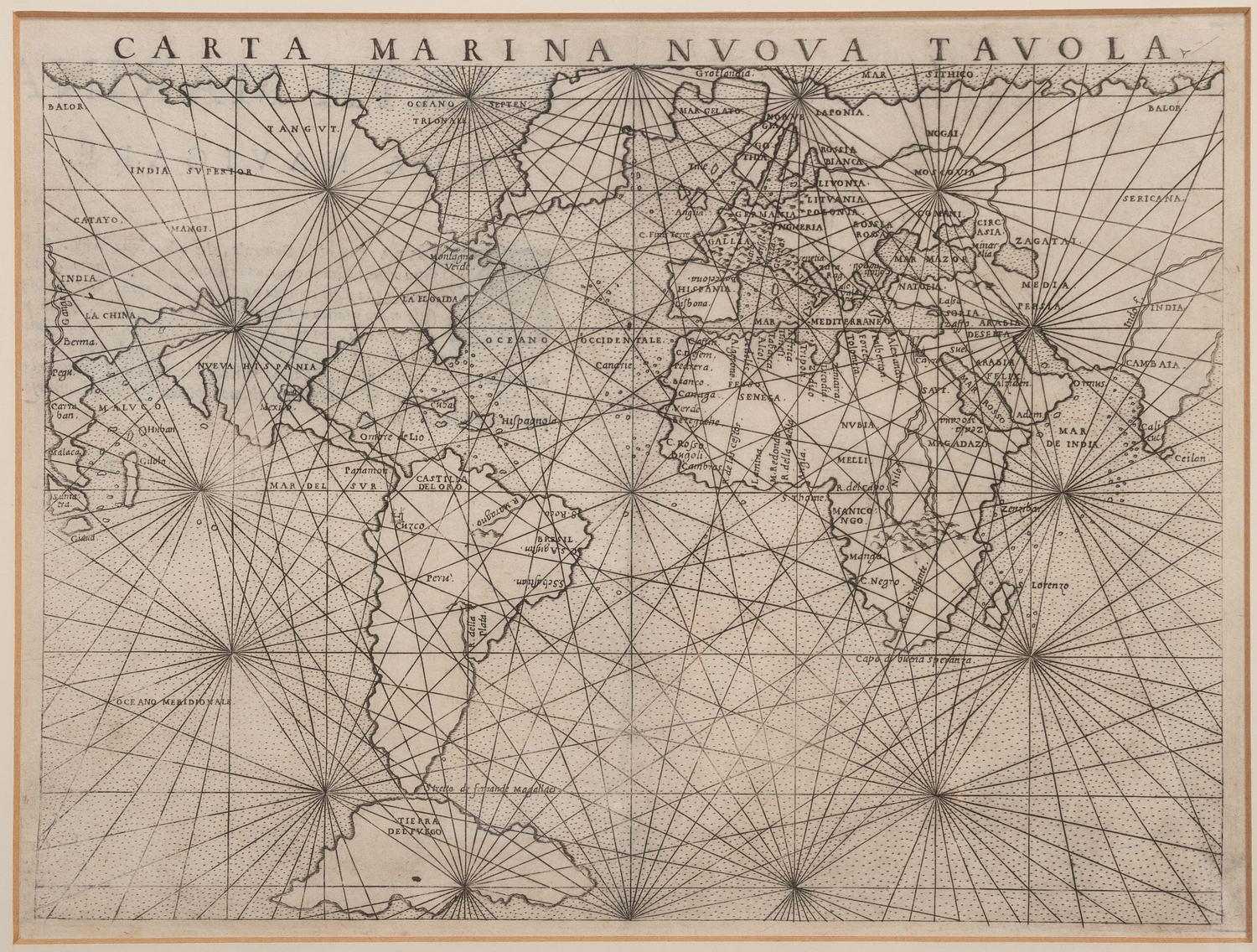 RUSCELLI, Girolamo (c. 1566). Carta Marina Nuova Tavola . Venice, ca 1561.