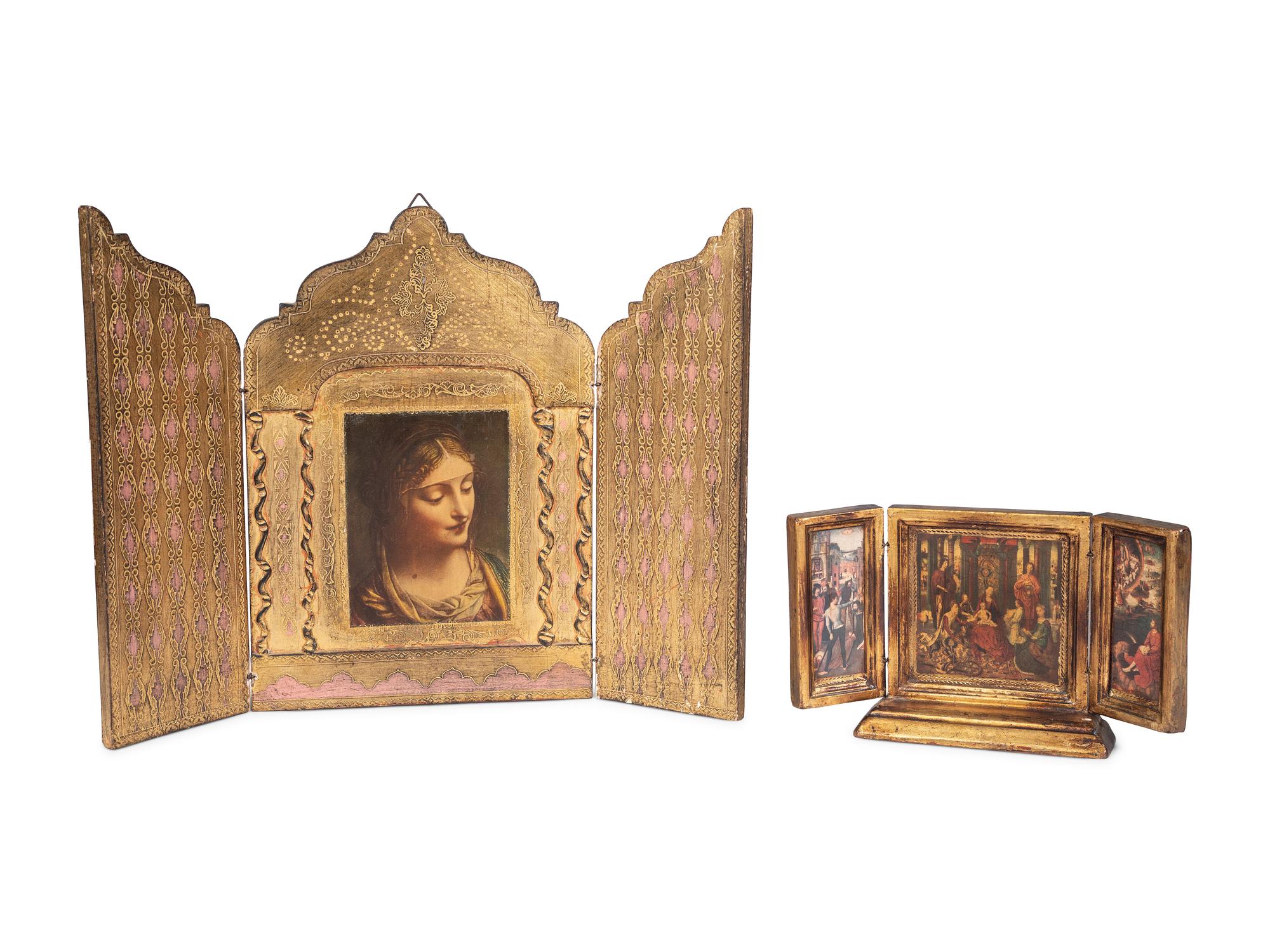 Five Gilt and Painted Wood Triptychs
