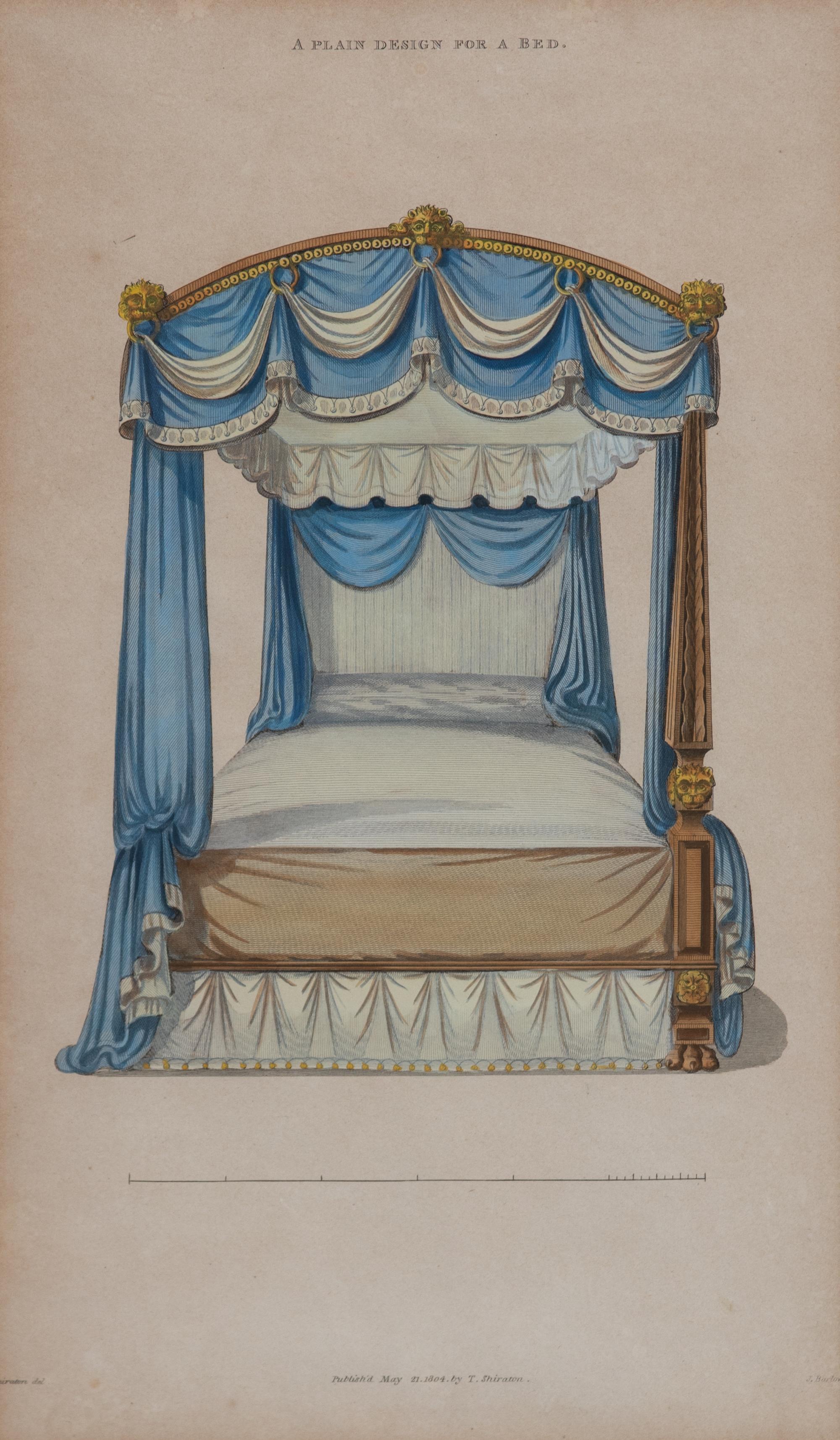 A Set of Four Colored Engravings of Beds