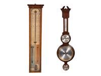 An Admiral Fitzroy Mahogany Barometer and a Modern English Mahogany Clock with Barometer