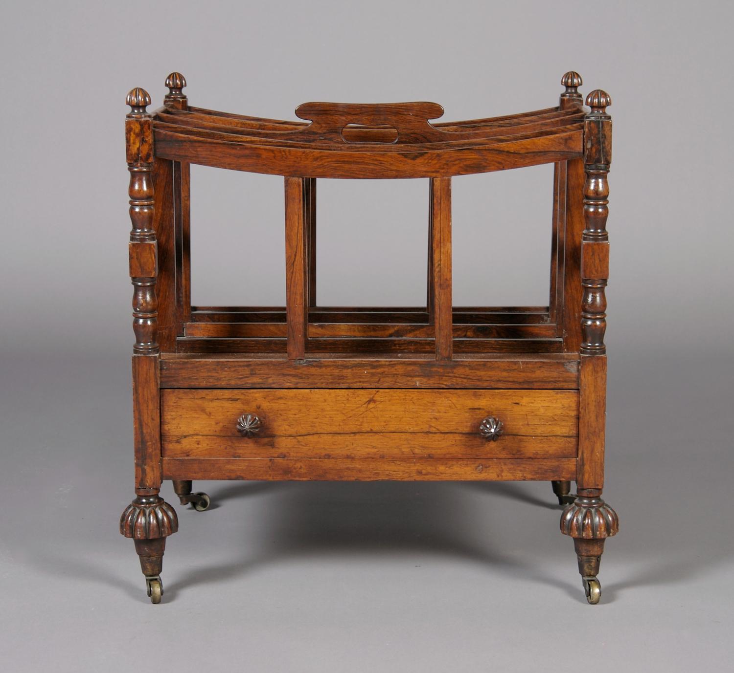 An English Mahogany Canterbury, Height 21 3/4 x width 20 x depth 14 3/4 inches.