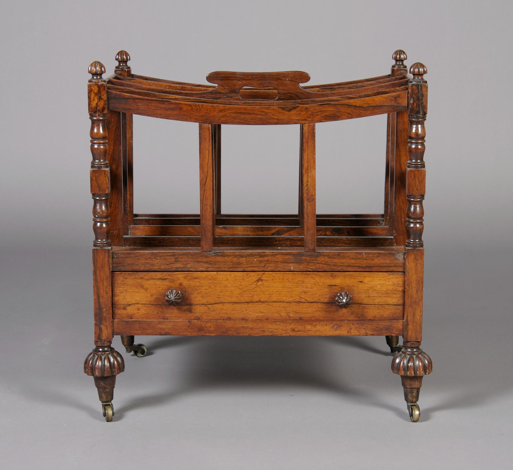 An English Mahogany Canterbury, Height 21 3/4 x width 20 x depth 14 3/4 inches.