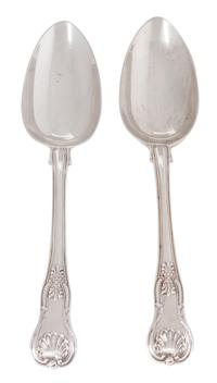 Two George III Silver Serving Spoons, James Beebe, London, 1820, decorated with shell handle.