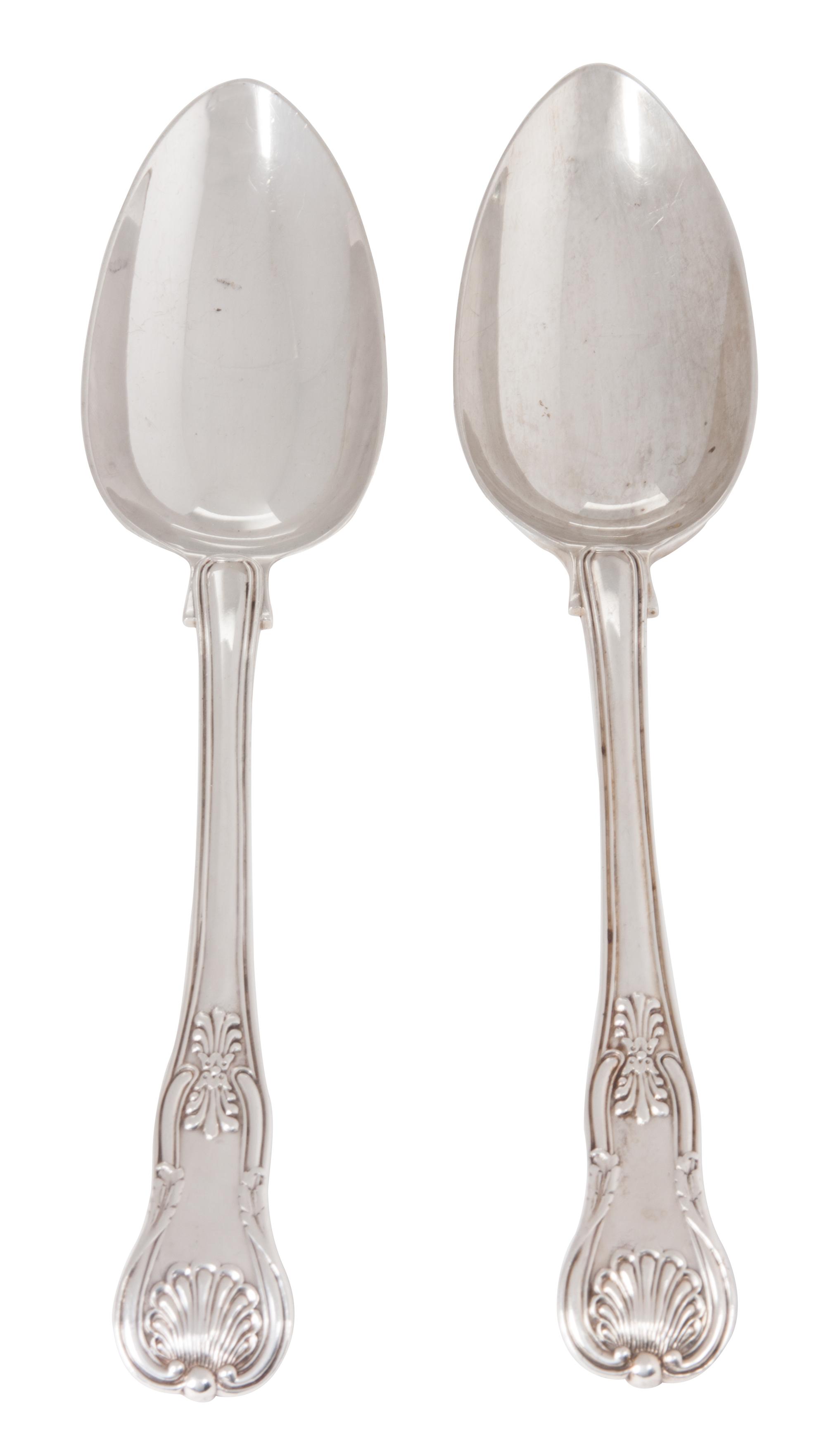 Two George III Silver Serving Spoons, James Beebe, London, 1820, decorated with shell handle.
