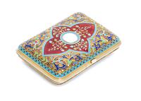 A Russian Silver-Gilt and Guilloche Enamel Cigarette Case, Mark of Grachev with Imperial warrant, St. Petersburg, the lid having a tran