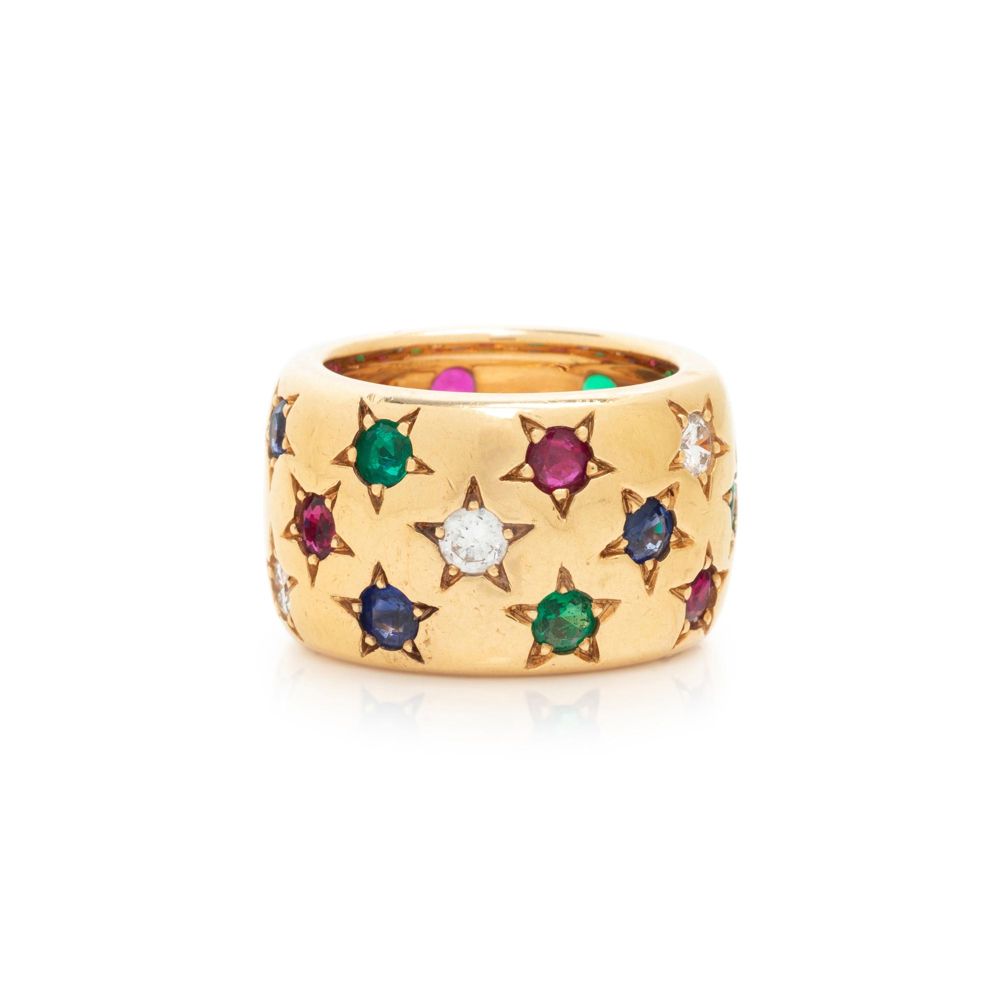 CARTIER, YELLOW GOLD AND MULTGEM RING