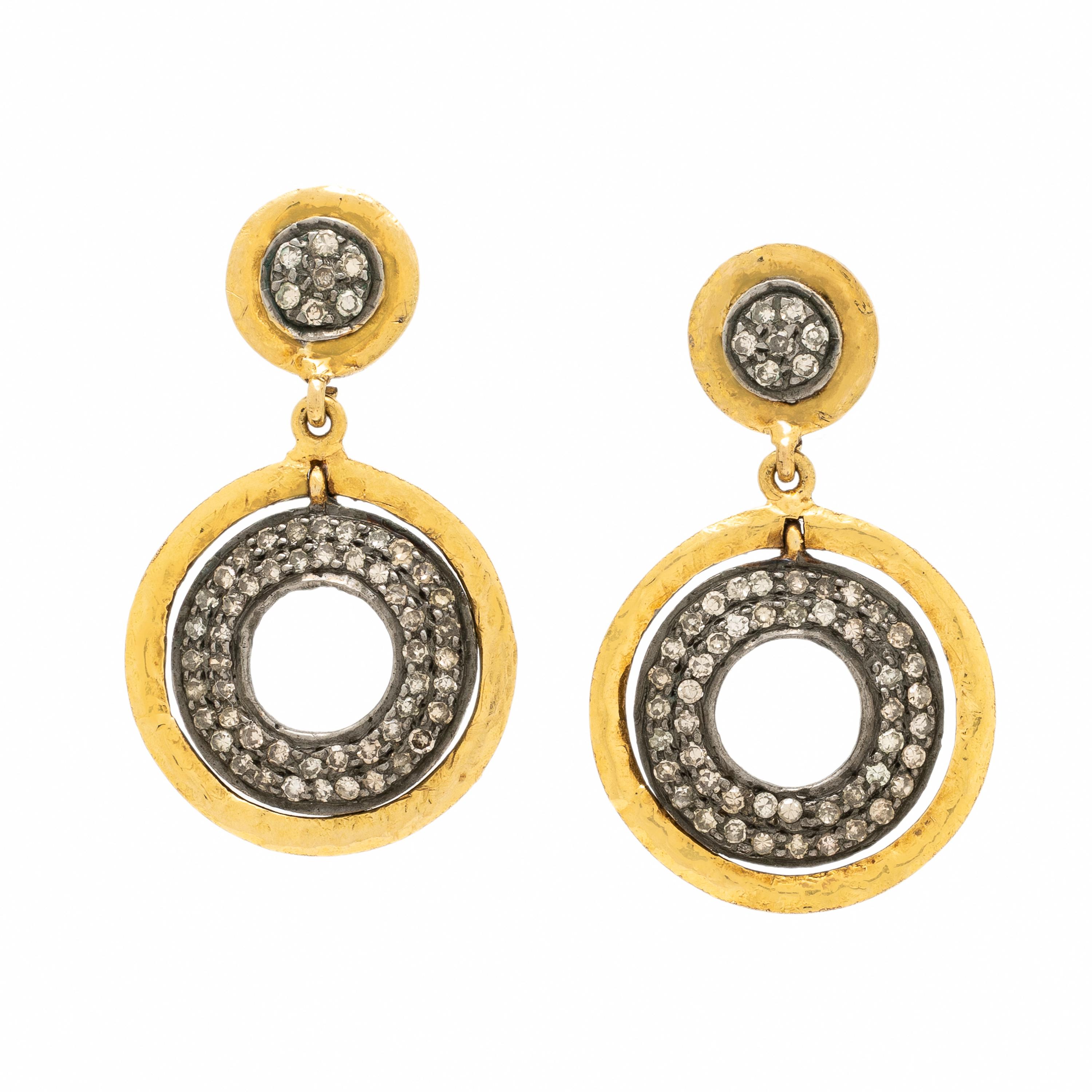 Diamond, Silver, and Yellow Gold Earrings