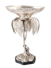 A Silverplated Compote with Elephant and Palms
