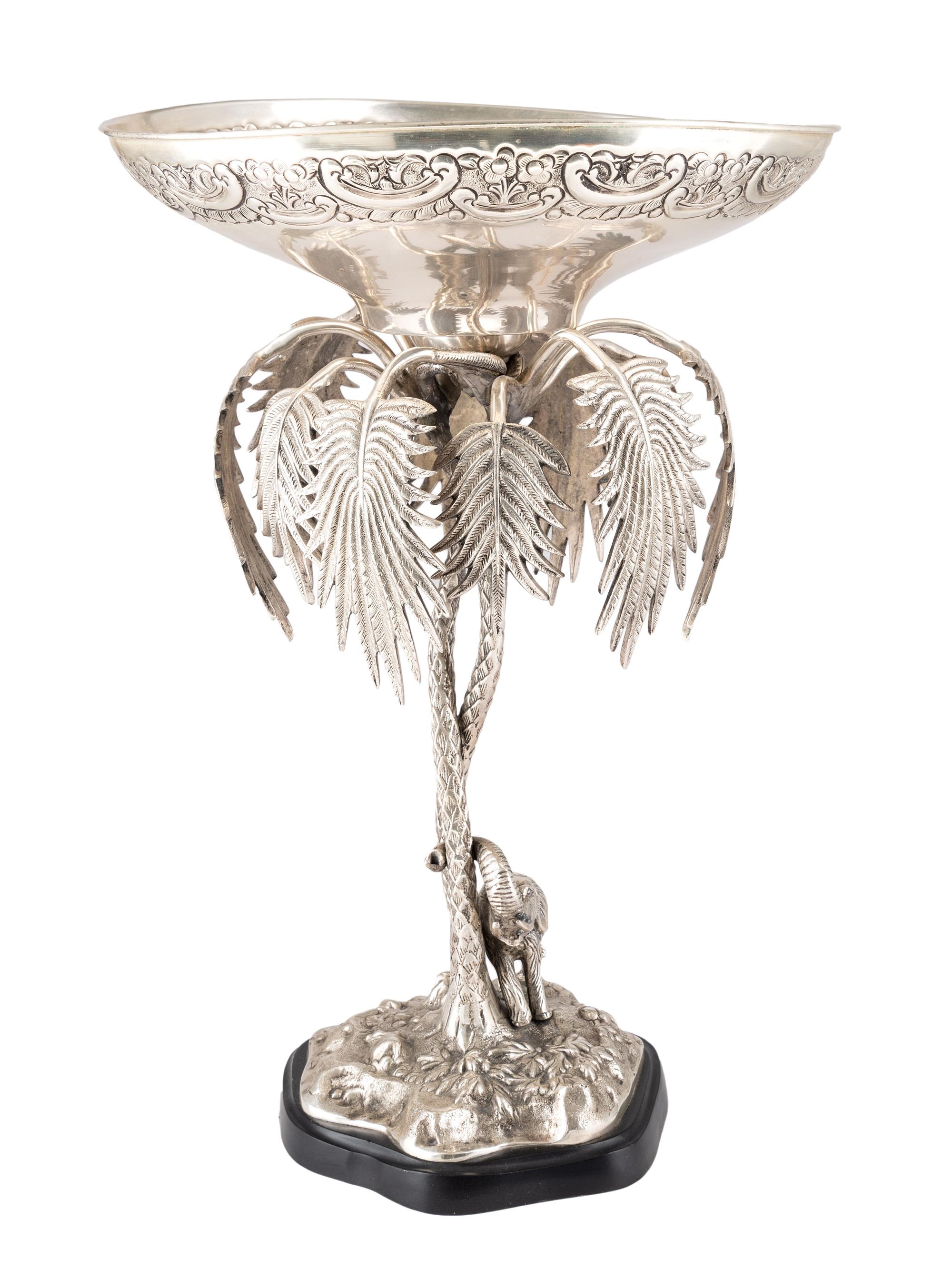 A Silverplated Compote with Elephant and Palms
