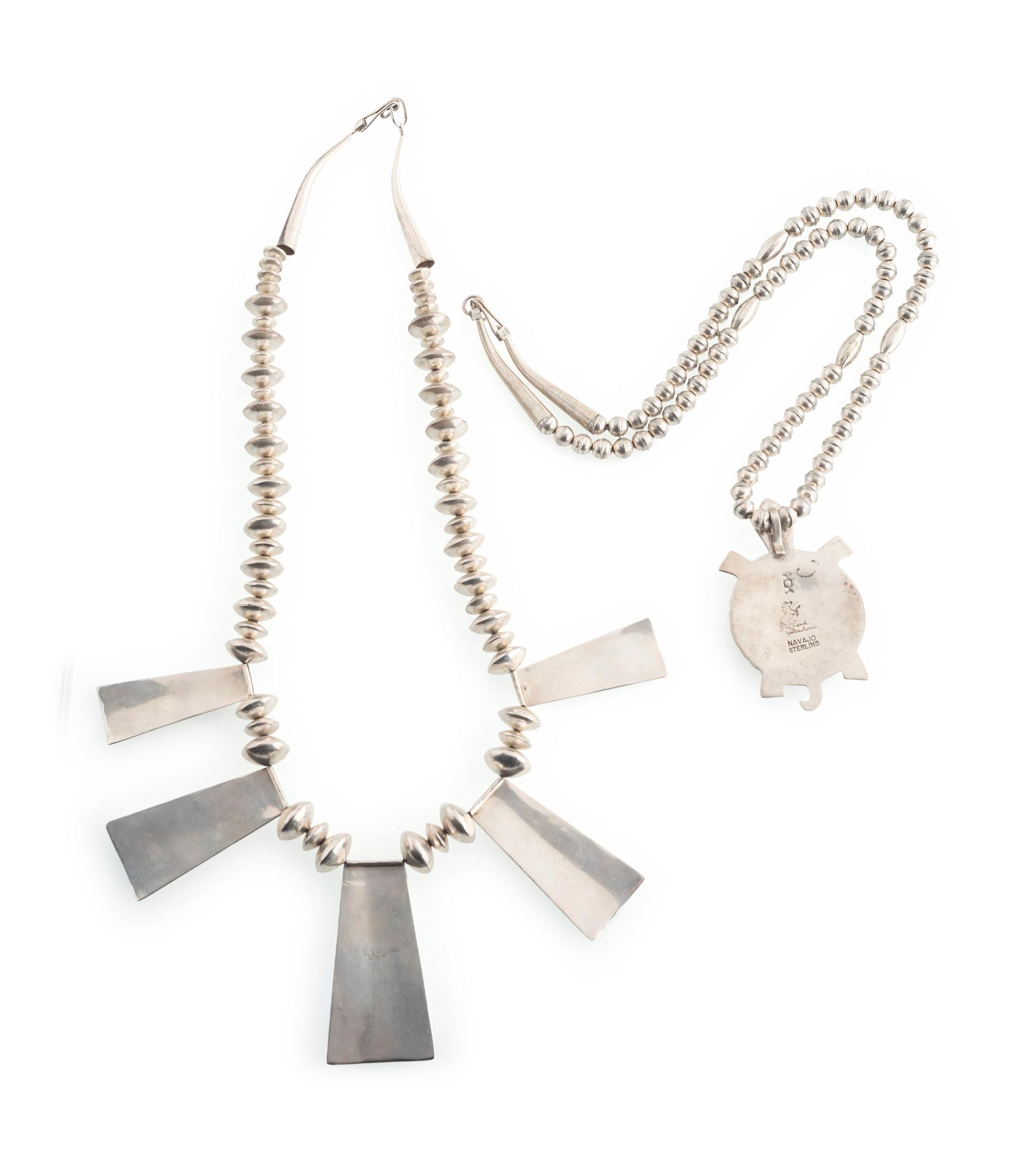 Navajo and Laguna Silver and Inlay Necklaces