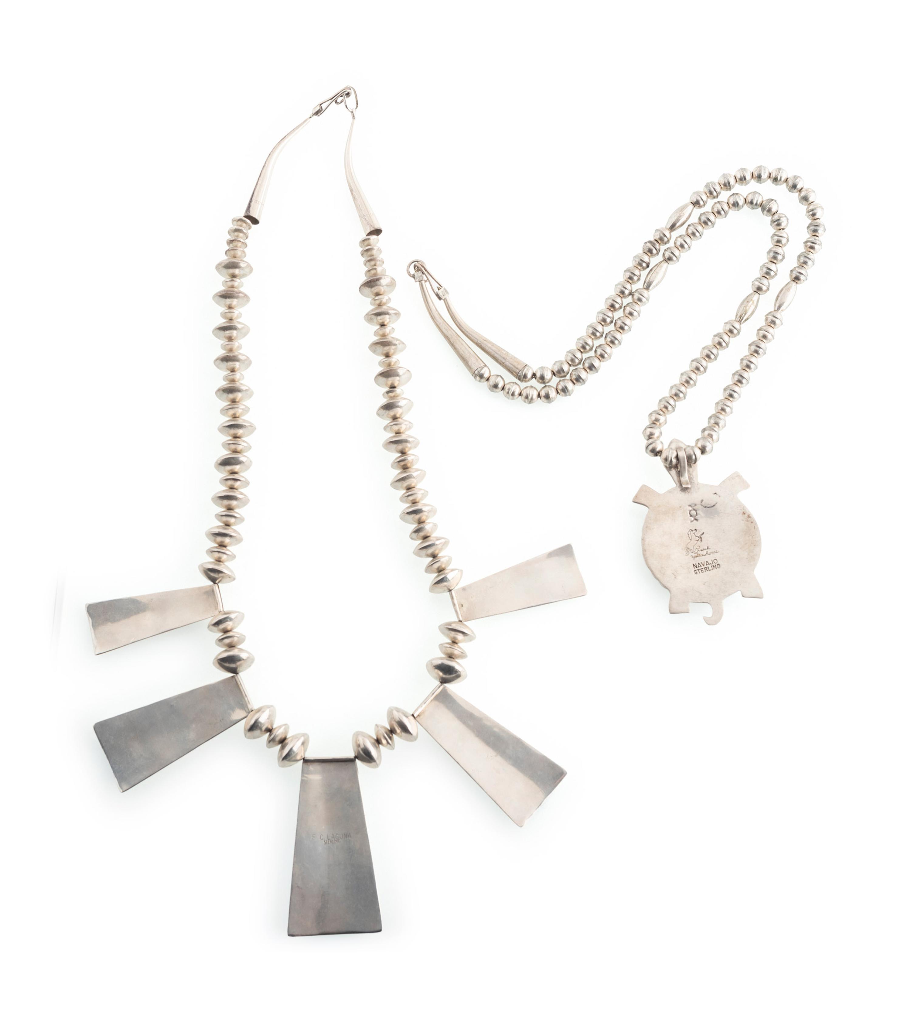 Navajo and Laguna Silver and Inlay Necklaces