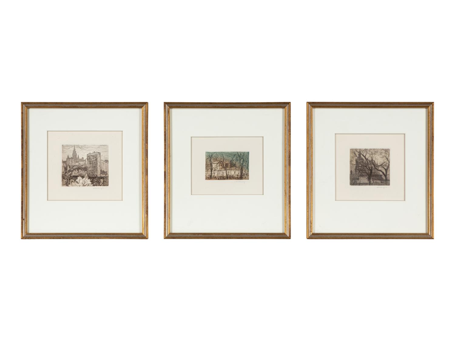 A Group of Nine Cityscape Etchings