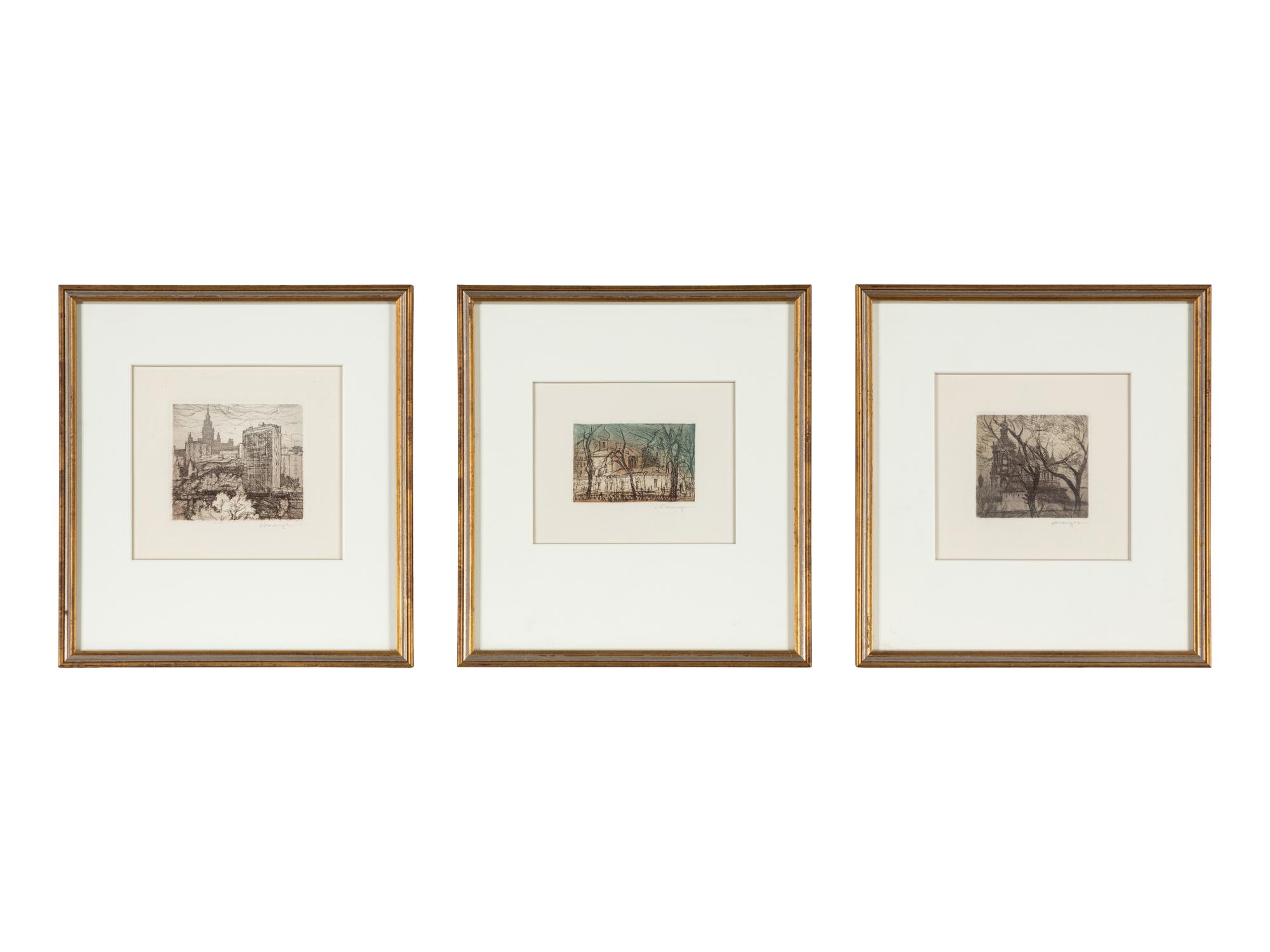 A Group of Nine Cityscape Etchings