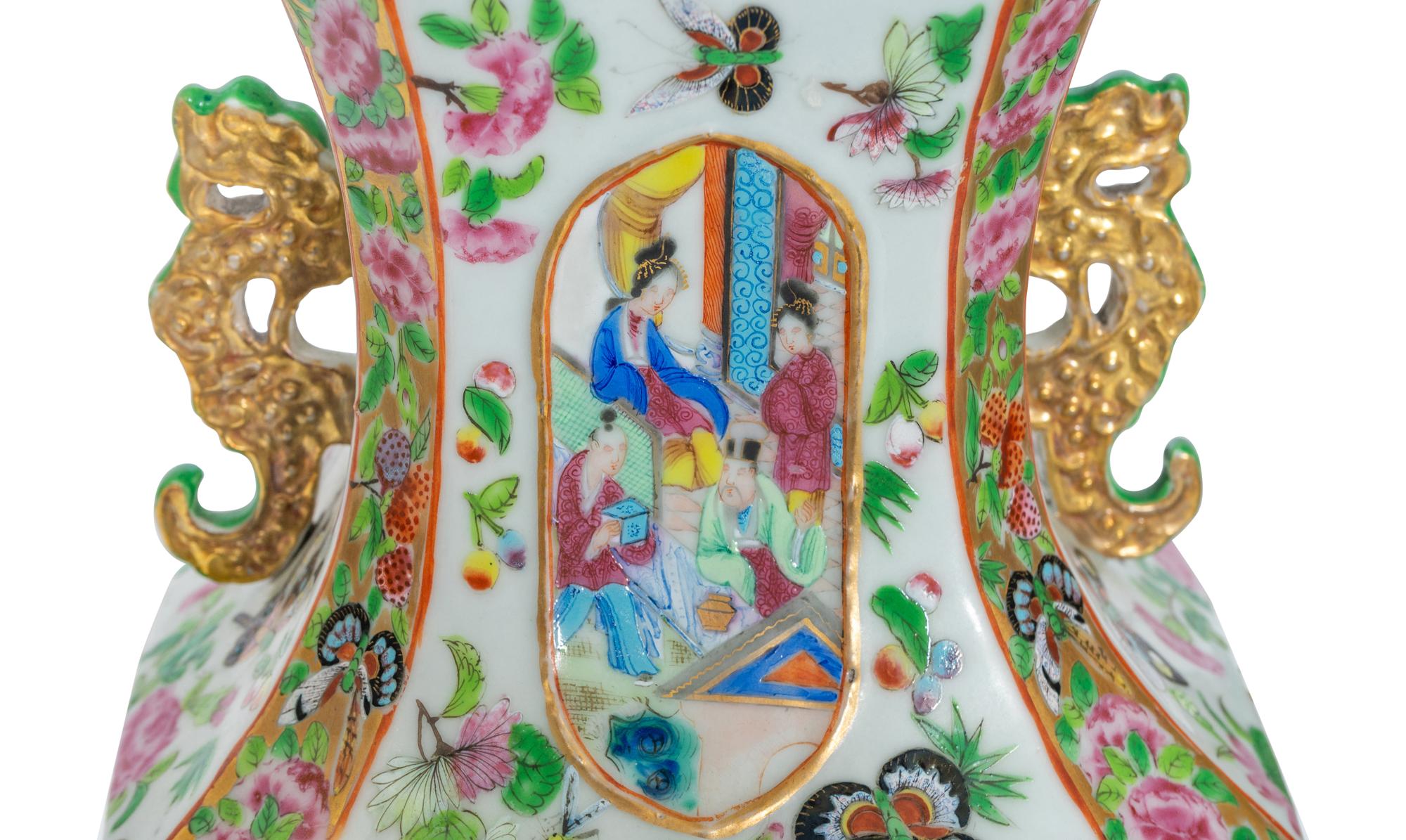 A Pair of Chinese Export Famille Rose Porcelain Vases