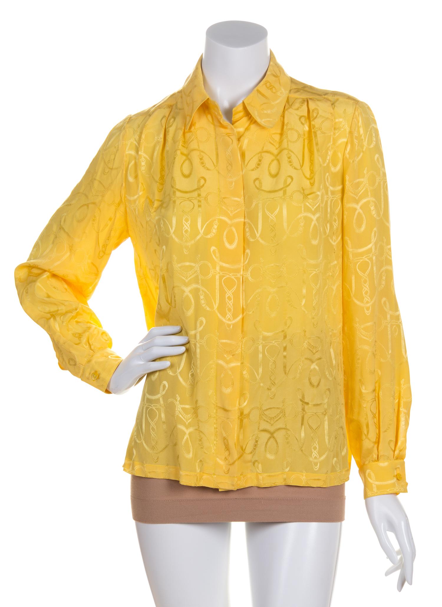 An Hermes Yellow Silk Blouse, Size 38.