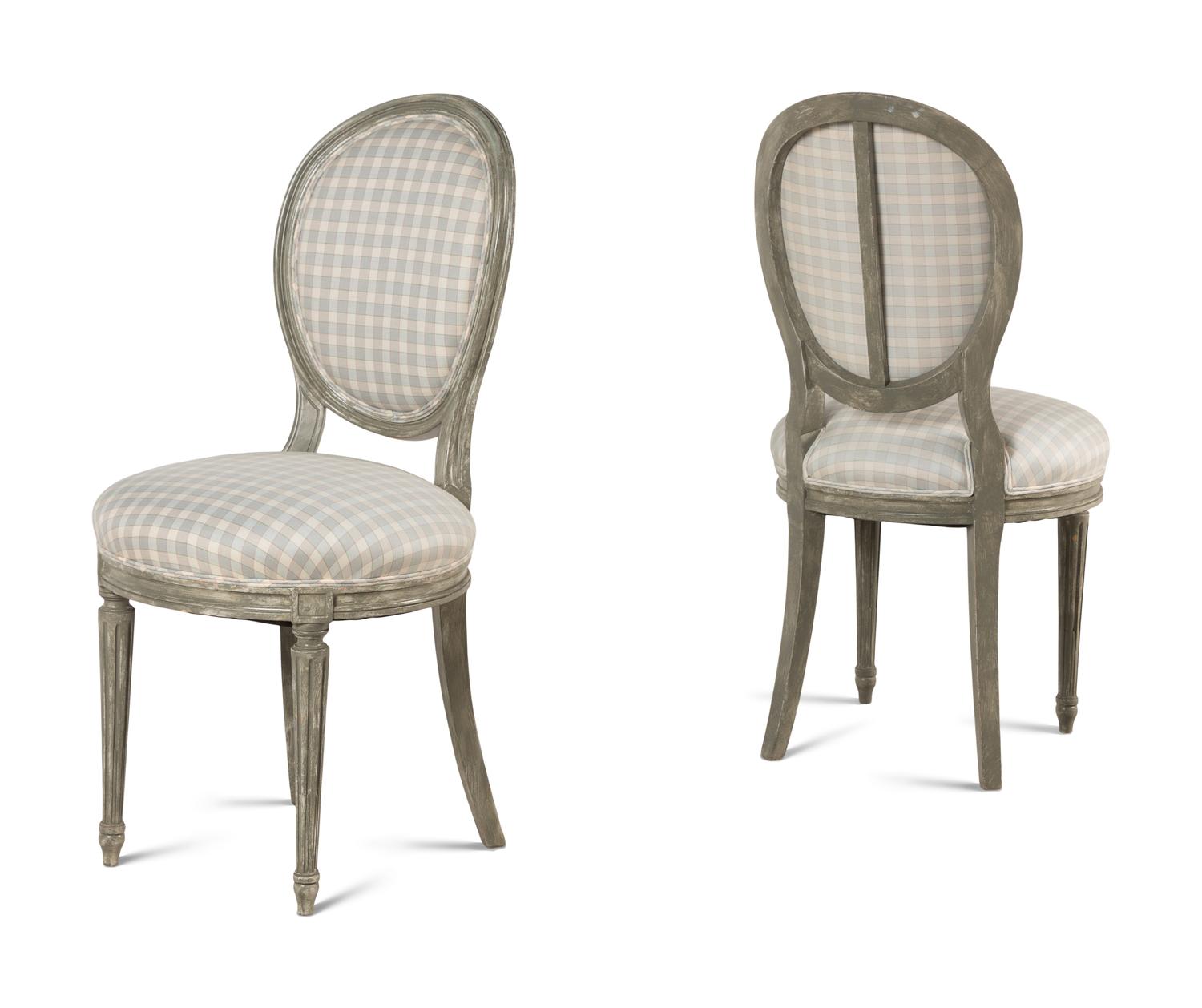 A Pair of Louis XVI Style Blue-Painted Side Chairs