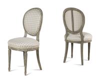 A Pair of Louis XVI Style Blue-Painted Side Chairs