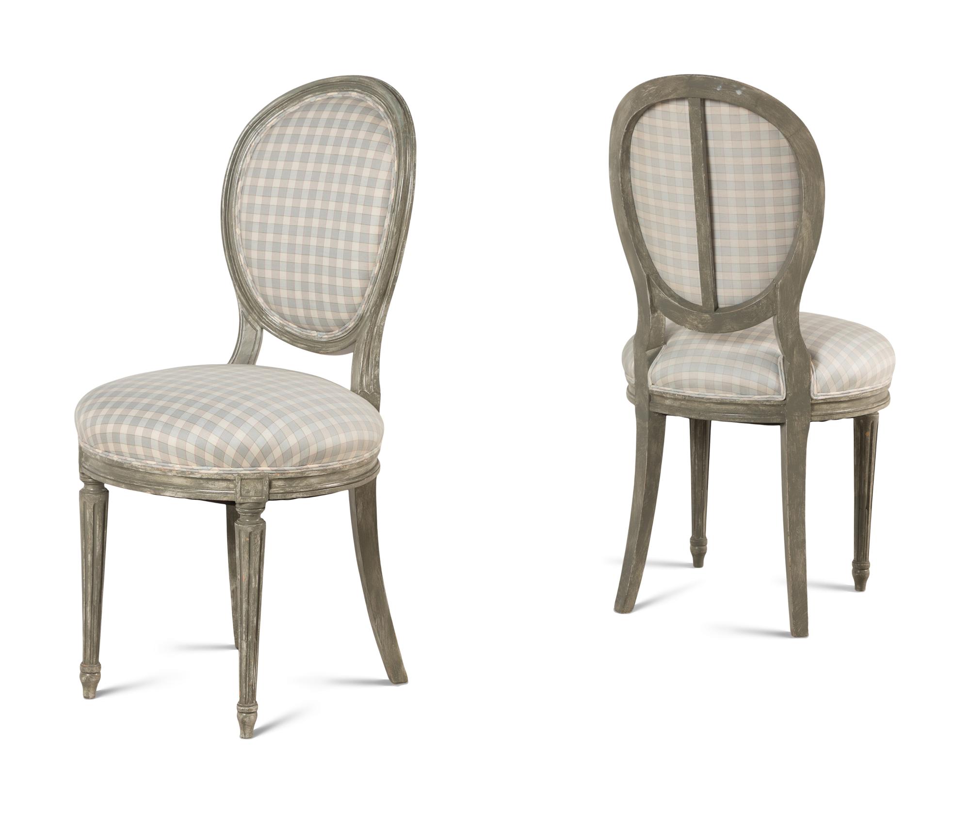 A Pair of Louis XVI Style Blue-Painted Side Chairs