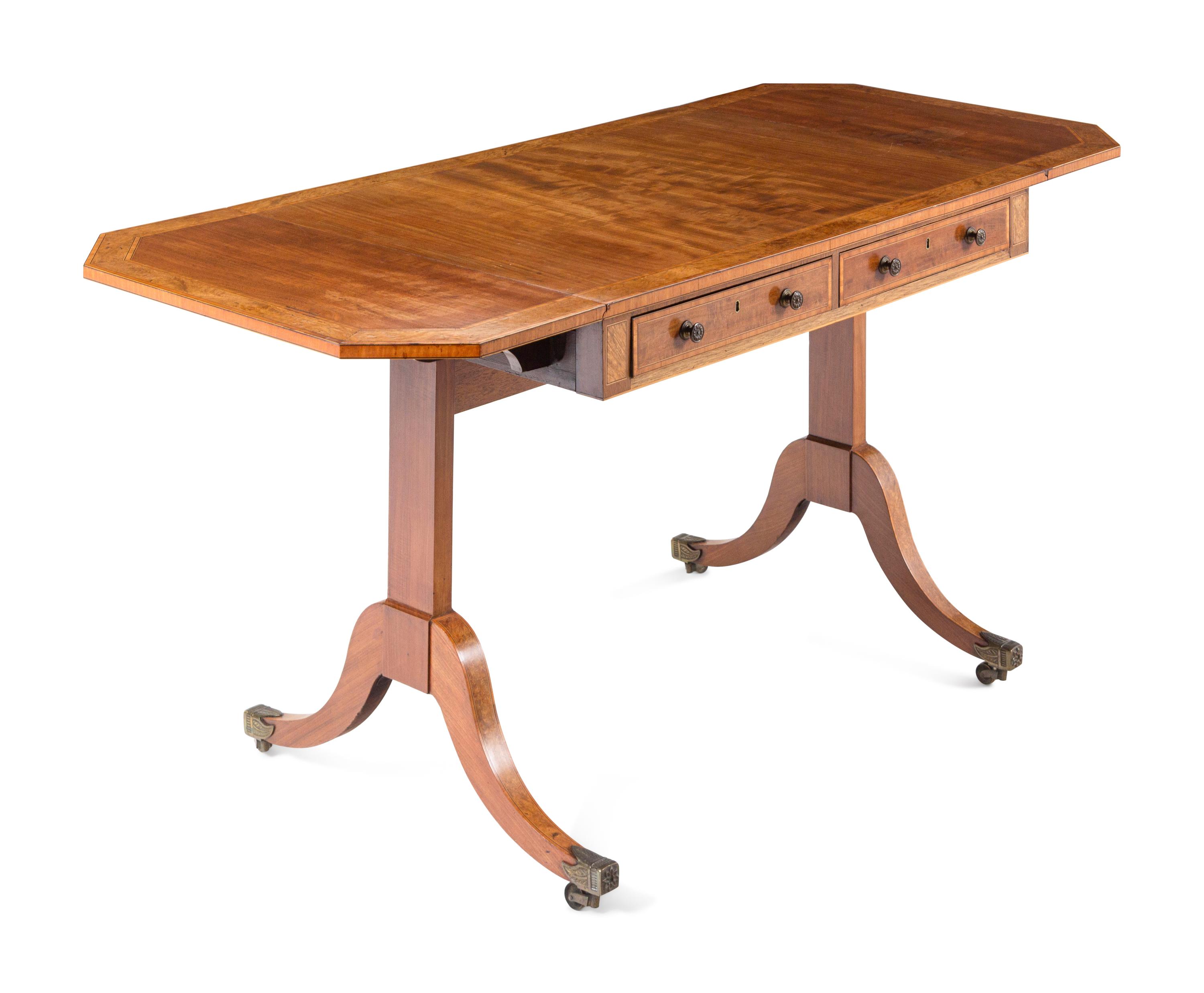 A George III Style Mahogany, Amboyna, Tulipwood and Satinwood Sofa Table