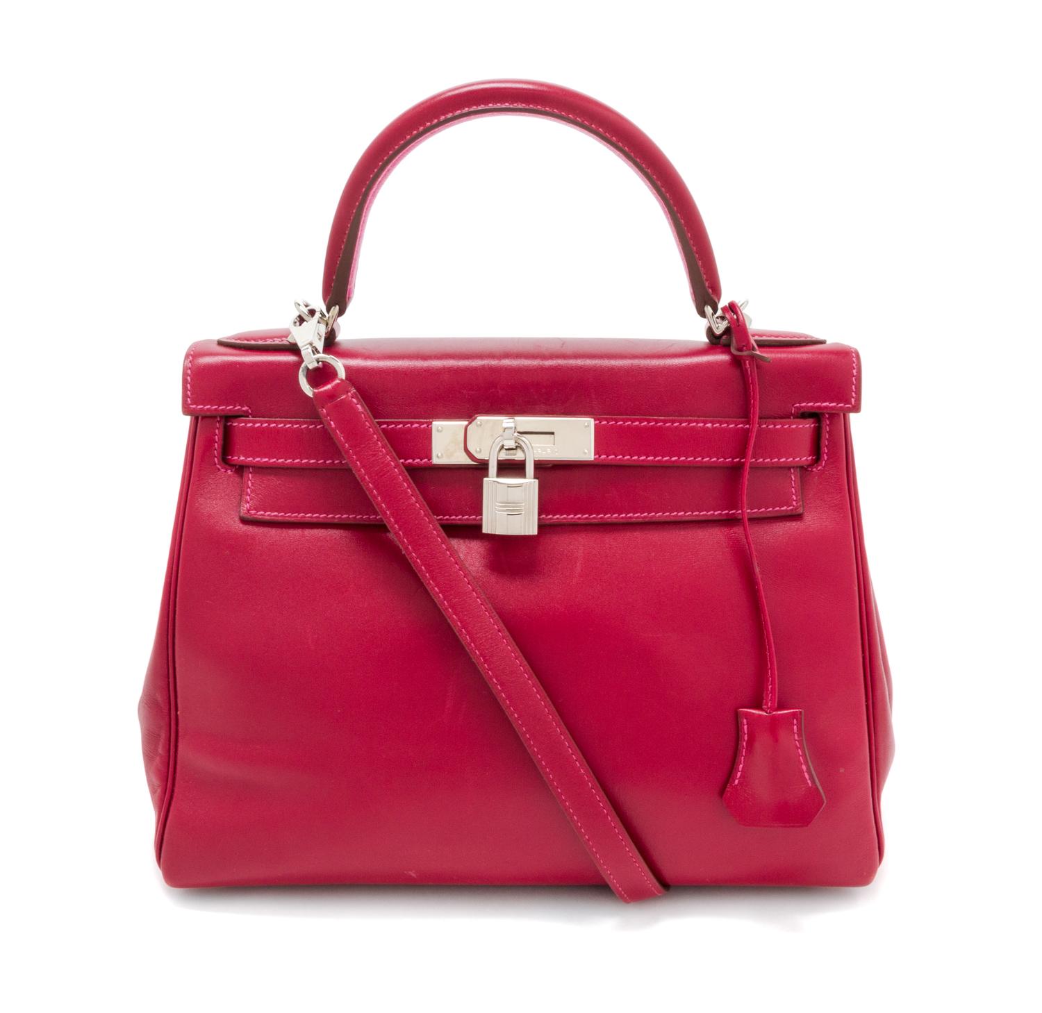 An Hermes Rubis and Rose Tyrien Candy Tadelakt and Chevre Retorne 28cm Kelly Handbag, 11" x 8.5" x 4".