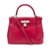 An Hermes Rubis and Rose Tyrien Candy Tadelakt and Chevre Retorne 28cm Kelly Handbag, 11" x 8.5" x 4".