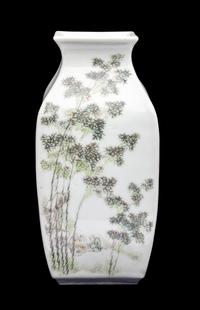 A Chinese Grisaille Decorated Porcelain 'Bamboo and Landscape' Square Vase