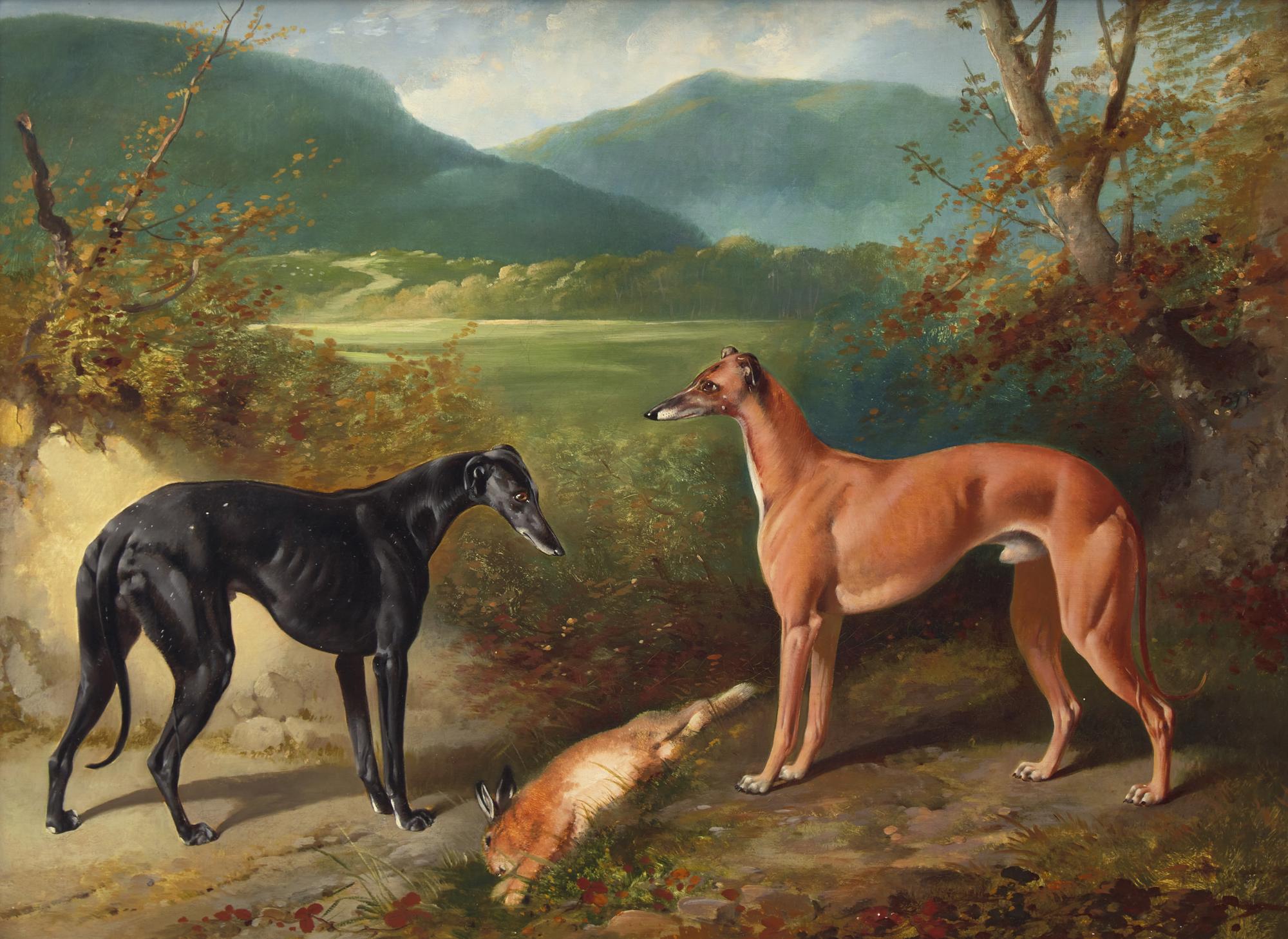 Three Greyhounds; together with Two Greyhounds with a Hare (A Pair)