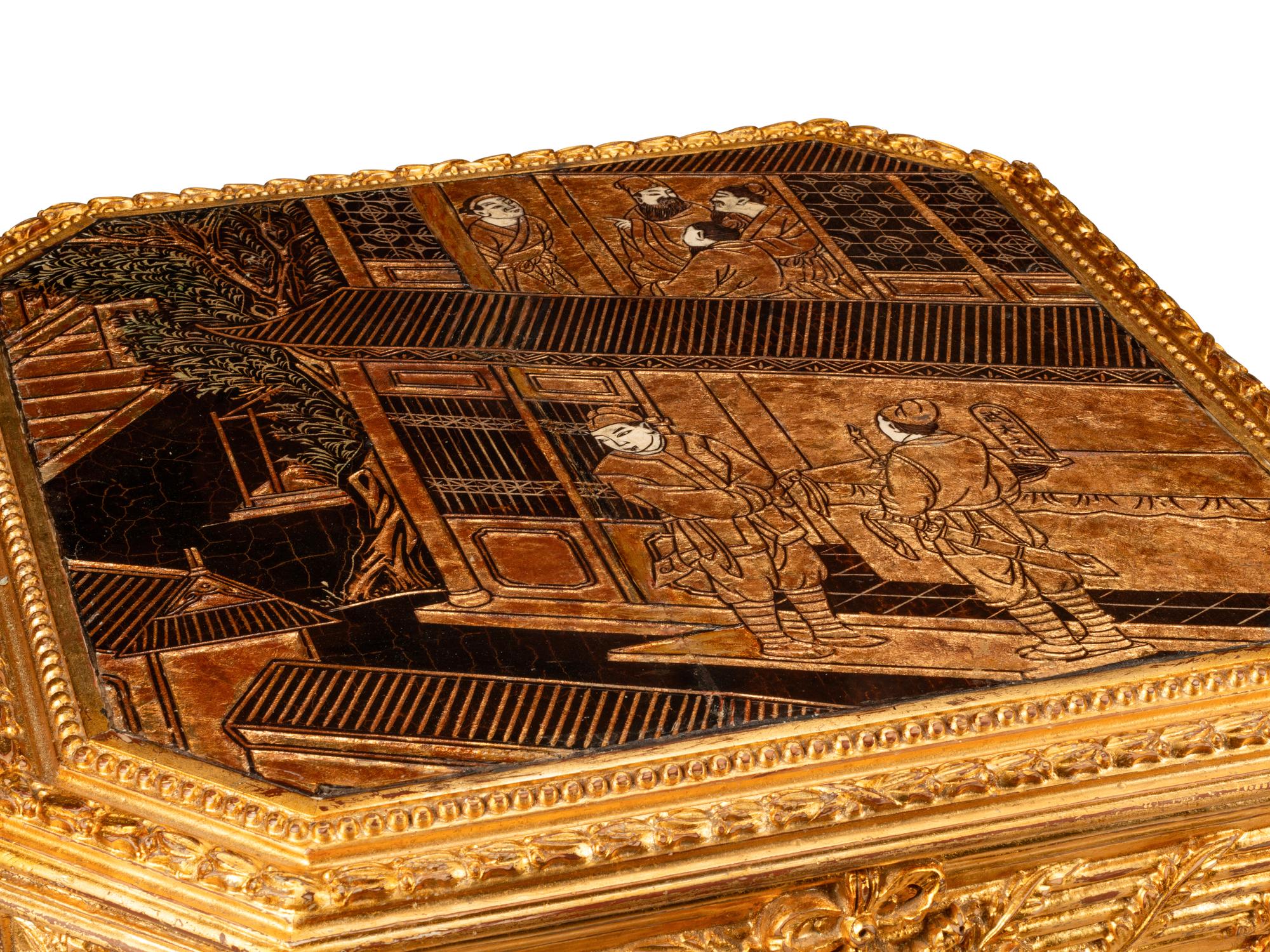 A Pair of Continental Giltwood and Chinese Lacquer Side Tables