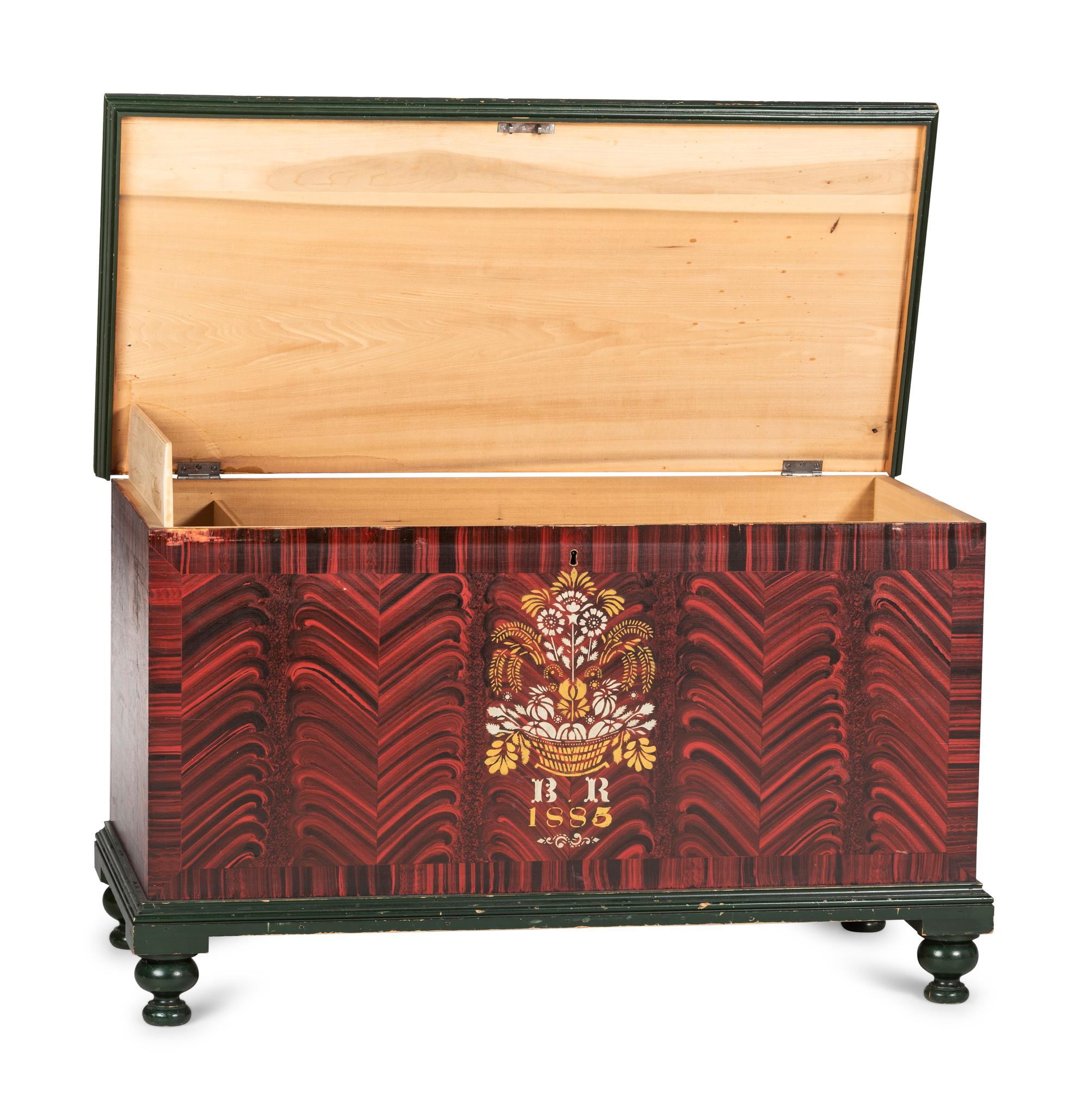 A Paint Decorated Poplar Blanket Chest by Jacob Werrey (1838-1893)
