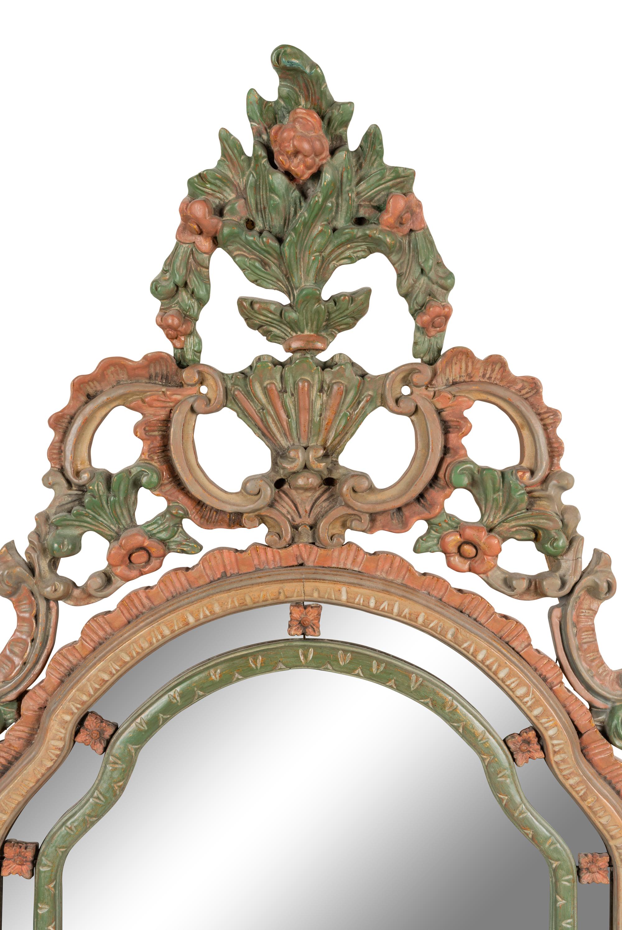 An Italian Polychrome Decorated Mirror