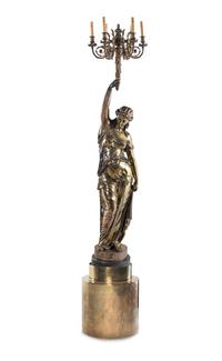 A Continental Silvered Bronze Figural Torchère