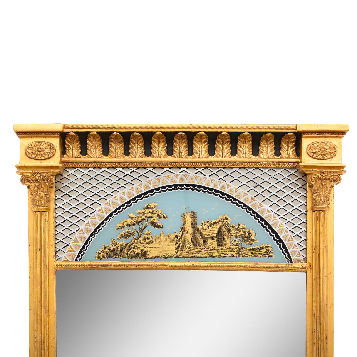 A Regency Giltwood and Verre Eglomise Pier Mirror
