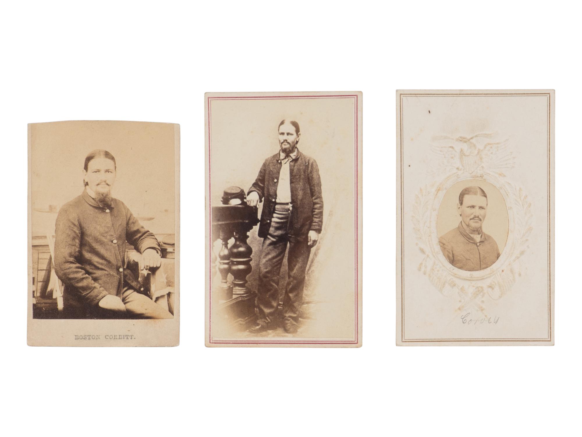 [CORBETT, Thomas H. ("Boston") (1832-1894)]. A group of 3 CDVs, ca 1865.