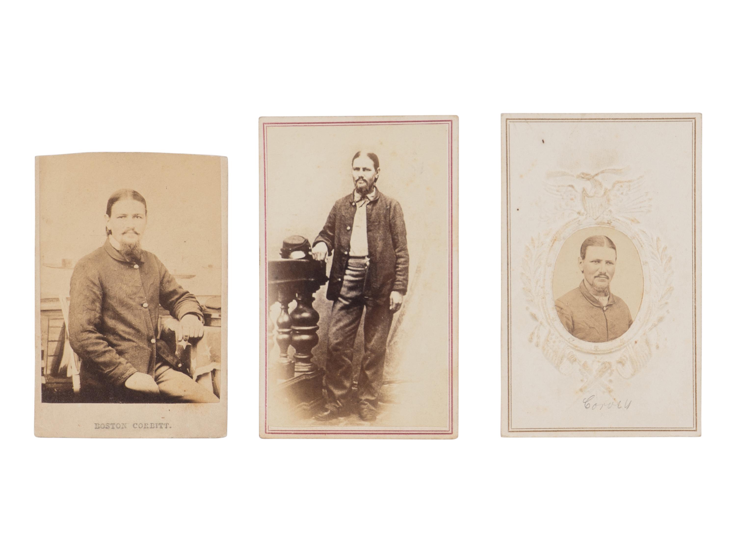 [CORBETT, Thomas H. ("Boston") (1832-1894)]. A group of 3 CDVs, ca 1865.