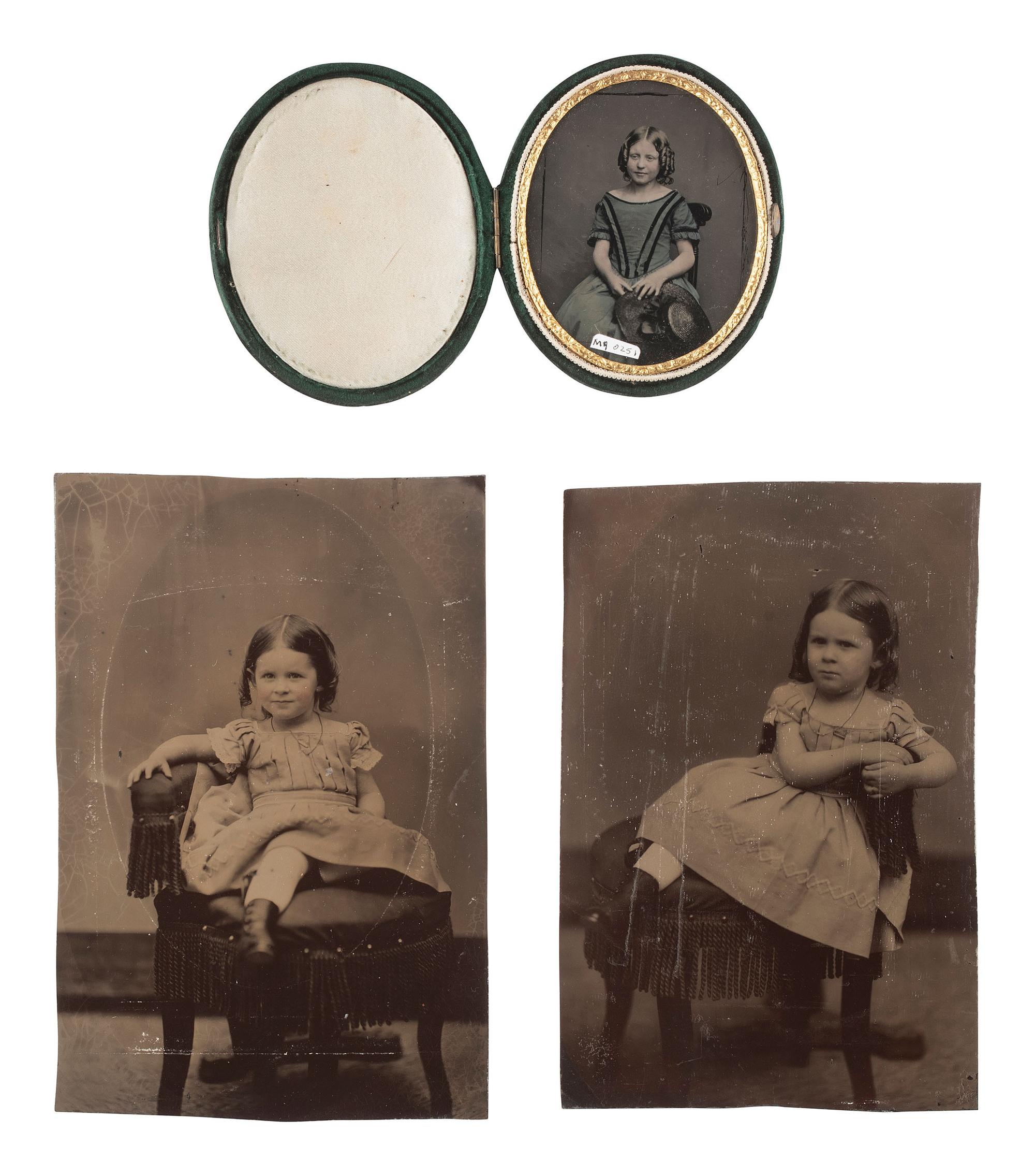 [EARLY PHOTOGRAPHY]. 18 ambrotypes and tintypes of children, many featuring fine hand tinting.