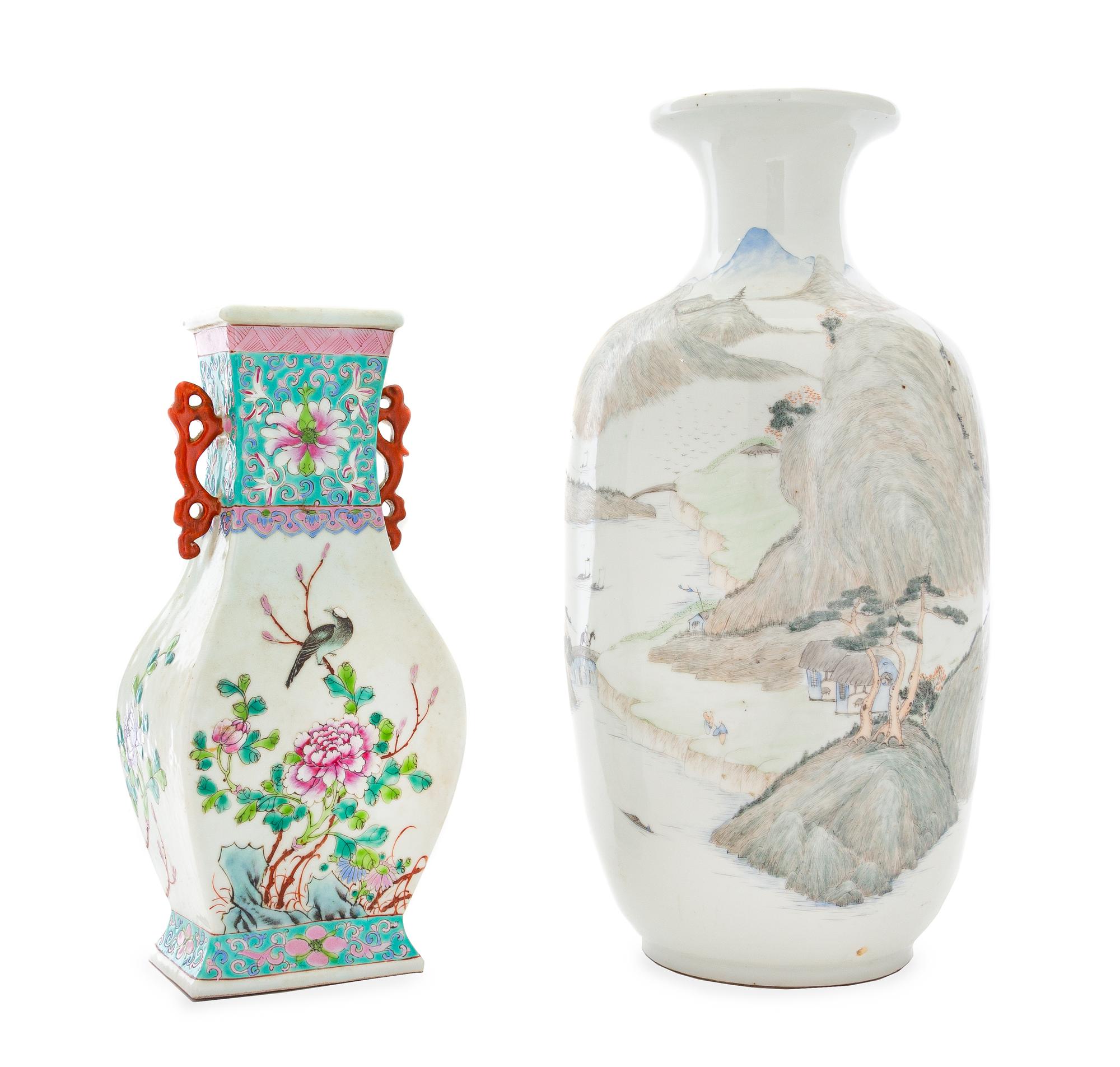 Two Porcelain Vases Height of taller 16 inches. — 19TH-20TH CENTURY