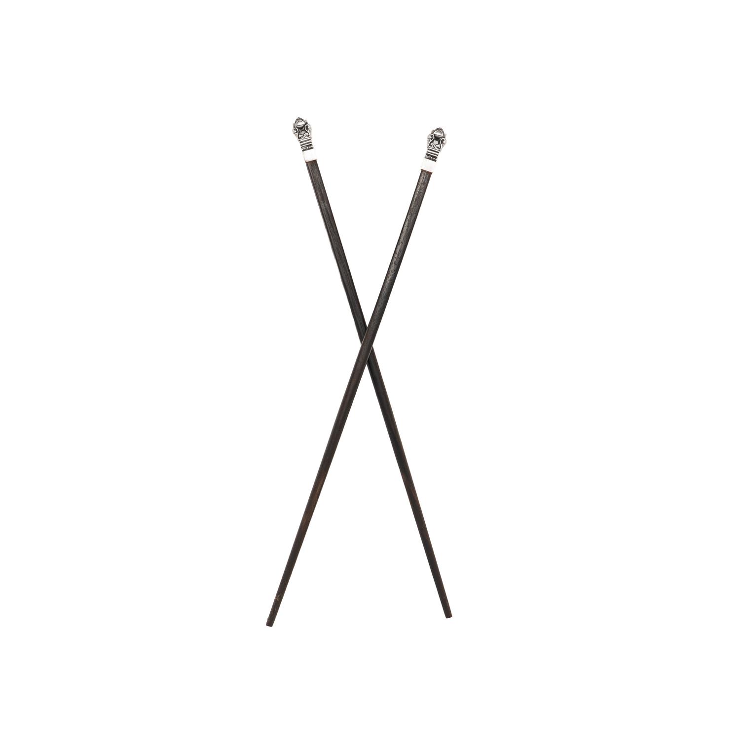 A Pair of Georg Jensen Acorn Silver Mounted Chopsticks