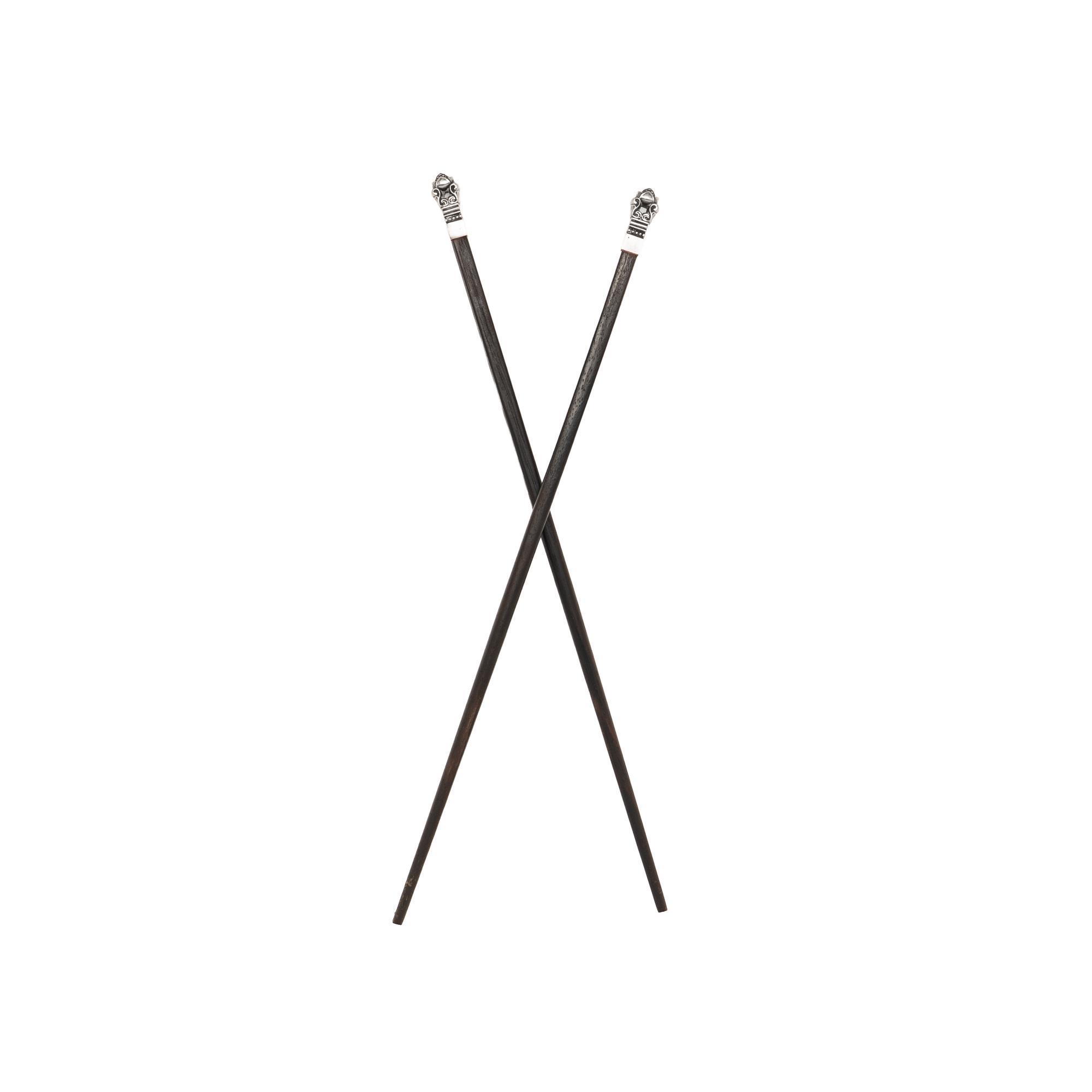 A Pair of Georg Jensen Acorn Silver Mounted Chopsticks