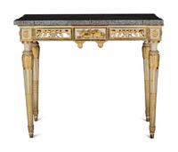A Pair of North European Neoclassical Gilt and Cream-Painted Console Tables
