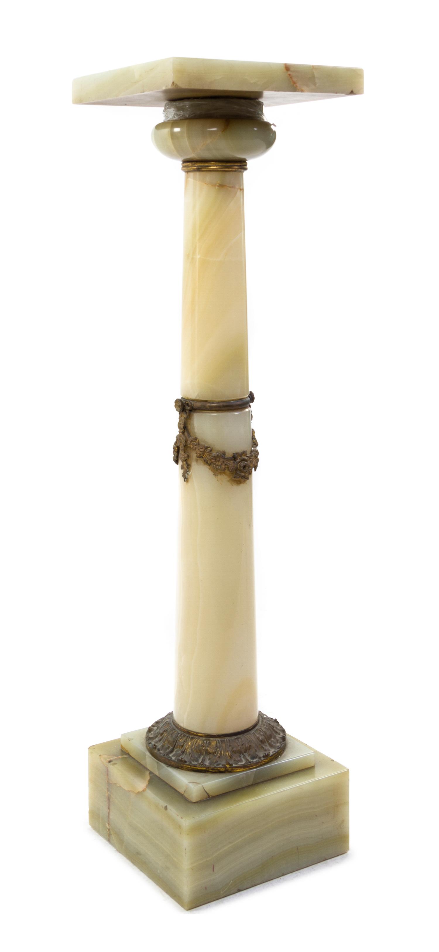 A Neoclassical Gilt Bronze Mounted Onyx Column, Height 38 1/2 inches.