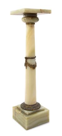 A Neoclassical Gilt Bronze Mounted Onyx Column, Height 38 1/2 inches.