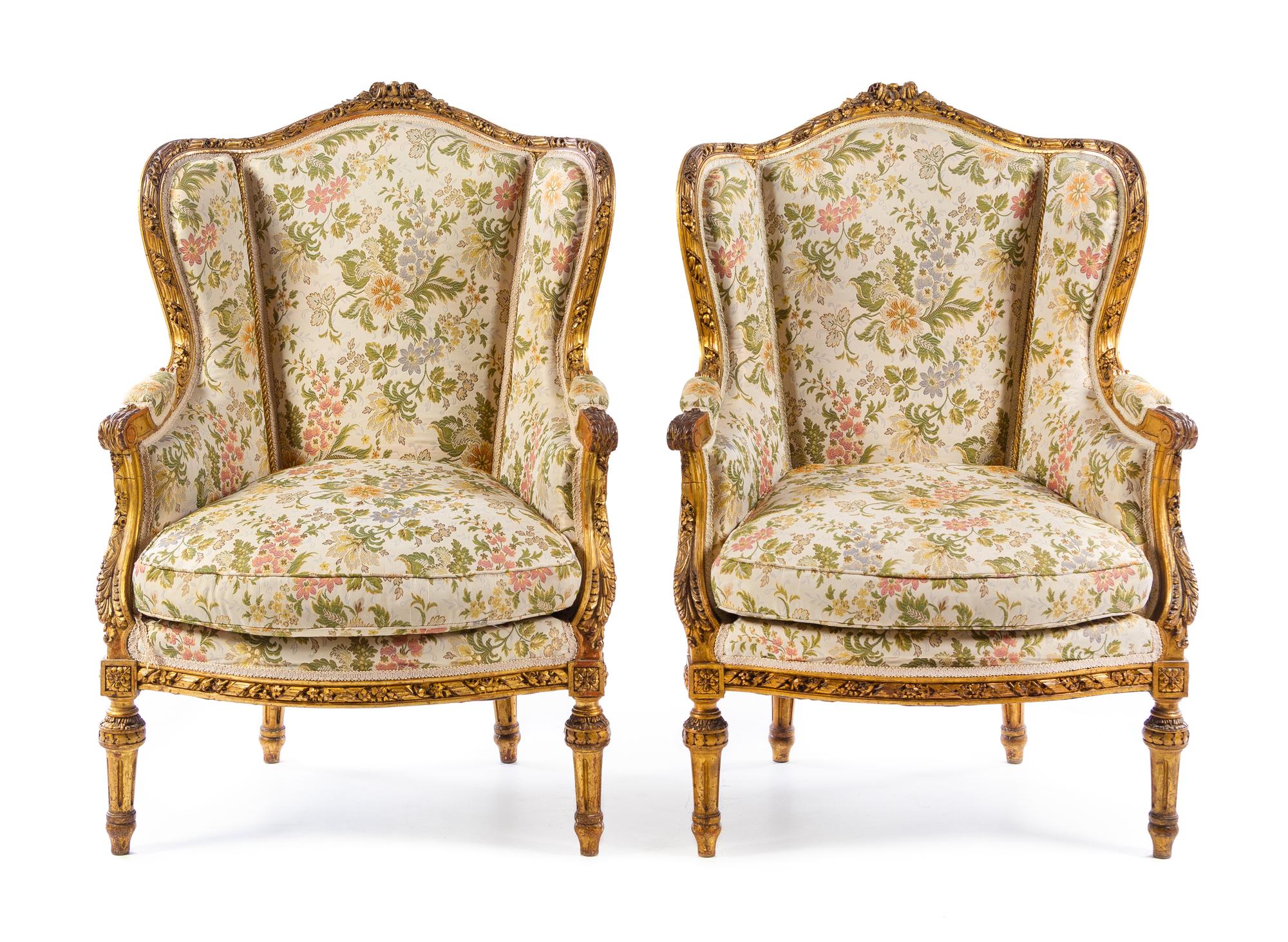 A Louis XVI Style Giltwood Salon Suite Height of settee 46 1/2 x width 56 x depth 34 inches. — LATE 19TH/EARLY 20TH CENTURY