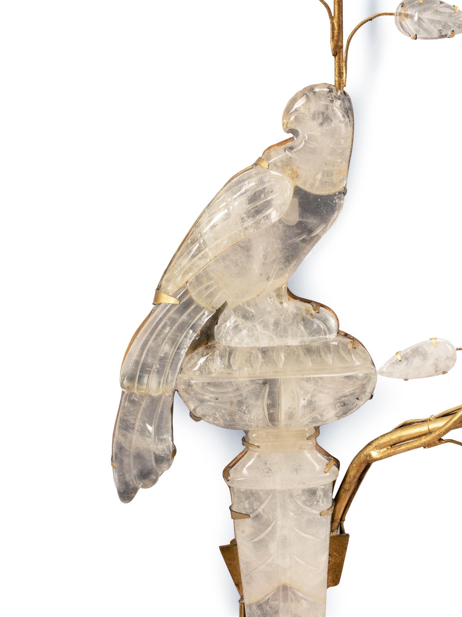 A Pair of Rock Crystal Two-Light Sconces in the Style of Maison Baguès