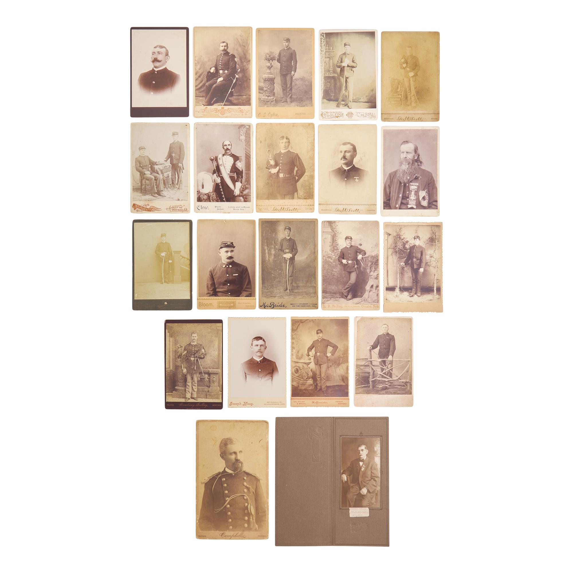 [Native-Americana] Group of 21 cabinet cards of soldiers serving in the Dakotas, Kansas, and Nebraska