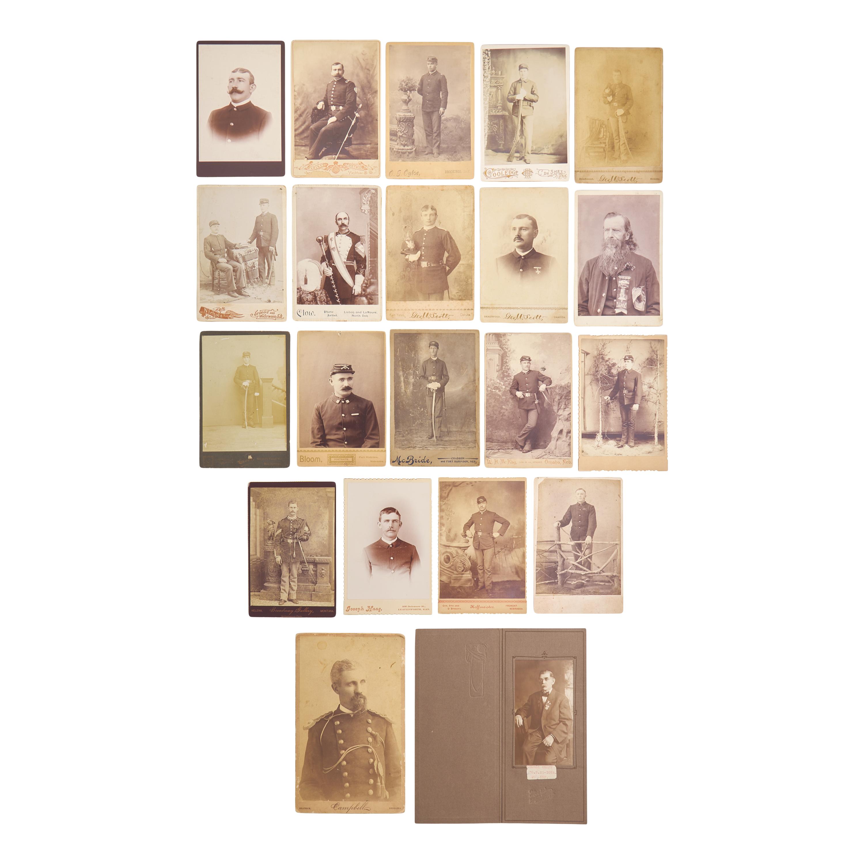 [Native-Americana] Group of 21 cabinet cards of soldiers serving in the Dakotas, Kansas, and Nebraska