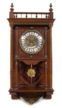 A French Walnut Wall Clock Height 35 1/2 inches. — LATE 19TH/EARLY 20TH CENTURY