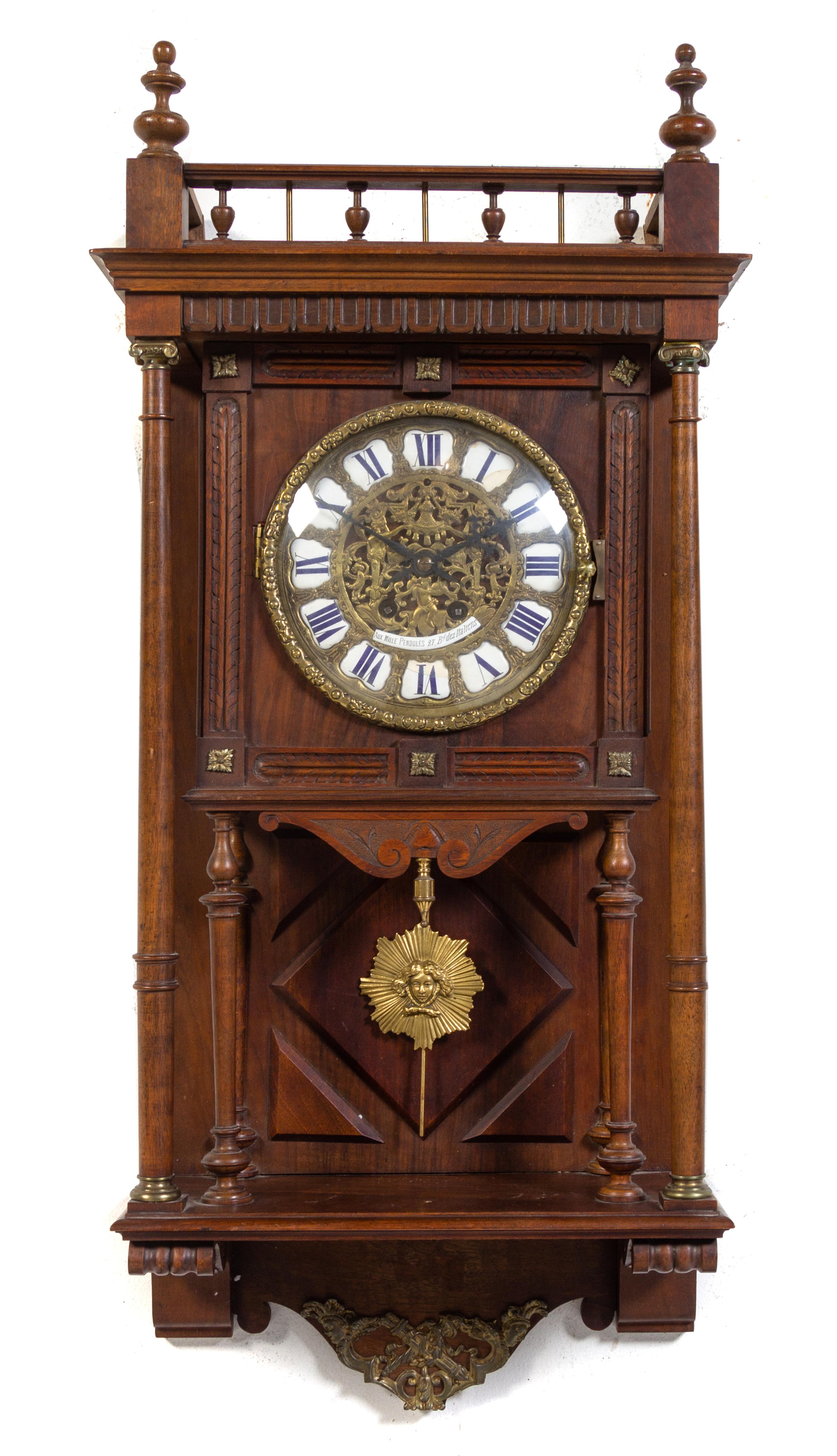 A French Walnut Wall Clock Height 35 1/2 inches. — LATE 19TH/EARLY 20TH CENTURY